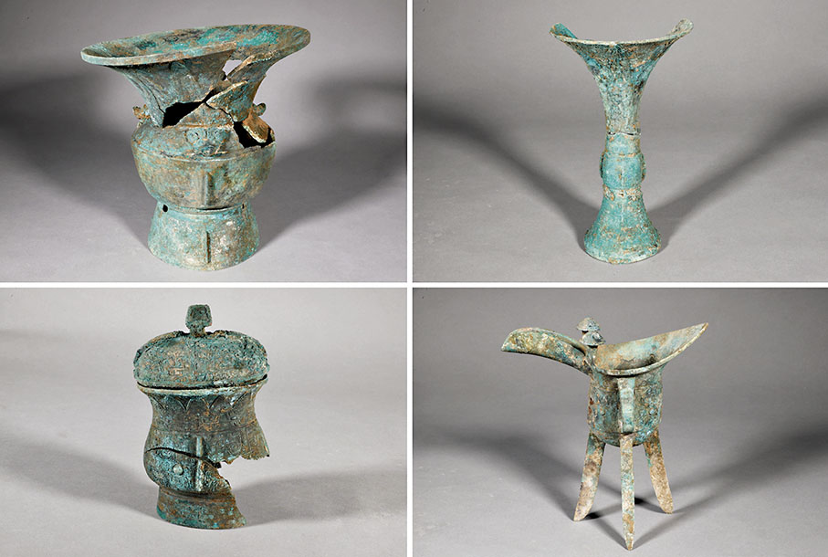 ◆河南安陽殷墟商王陵祭祀坑K23出土的青銅器。 新華社