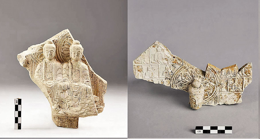 ◆吉林琿春古城村1號寺廟址出土的佛像殘片。 新華社