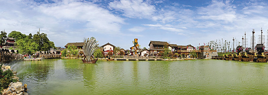 ◆陝西漢中勉縣諸葛古鎮全景。