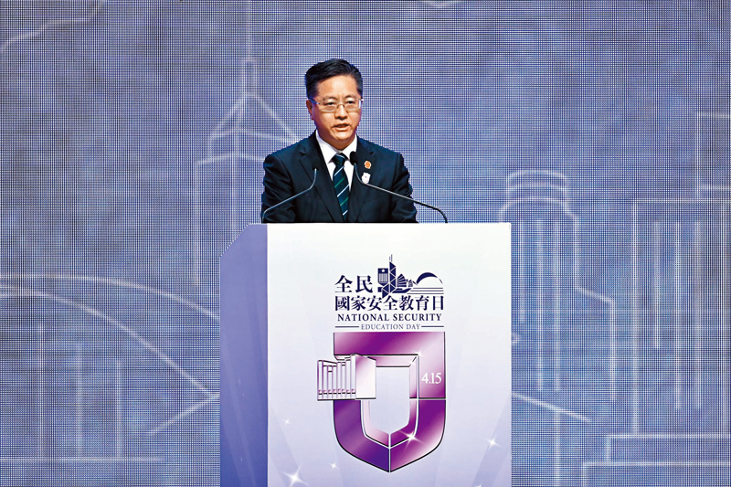 ◆中央駐港國安公署副署長李江舟致辭。 中新社