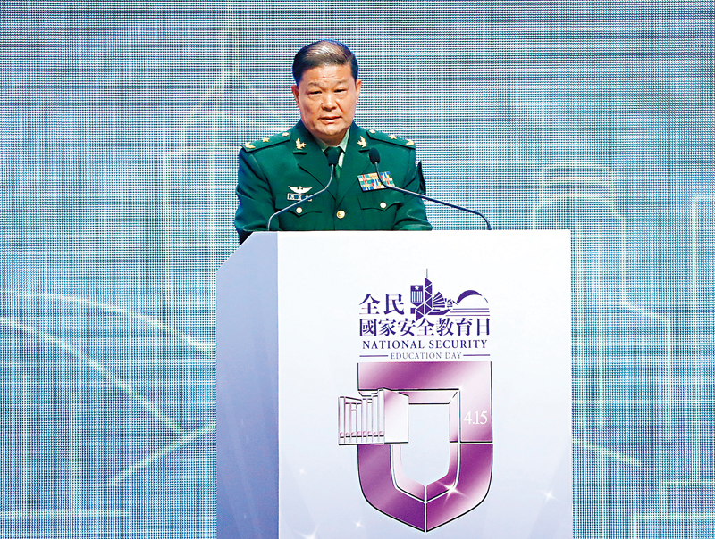 ◆解放軍駐港部隊司令員彭京堂致辭。香港文匯報記者萬霜靈  攝