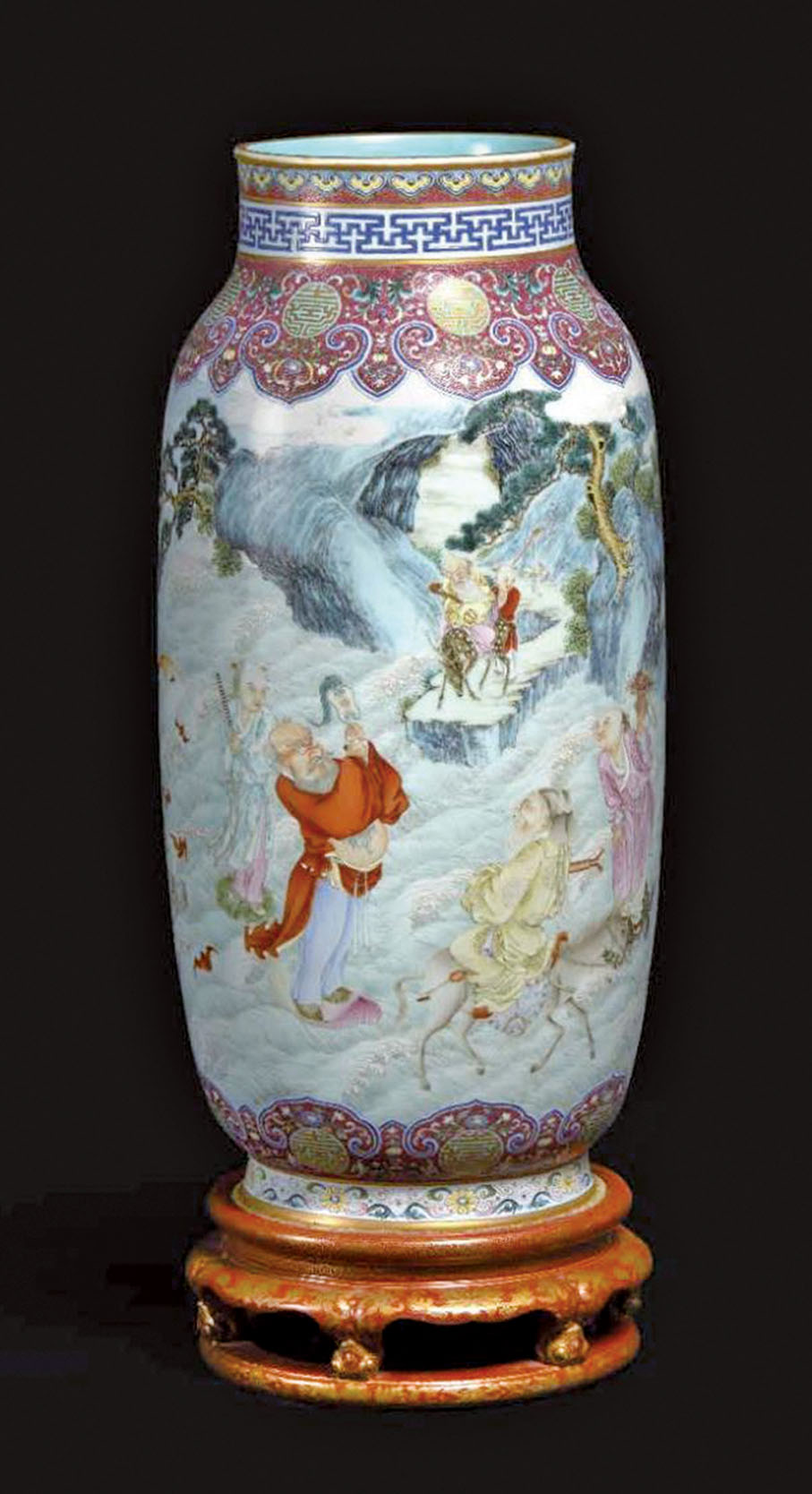 ◆永寶齋 乾隆 洋彩八仙過海圖燈籠尊「大清乾隆年製」款