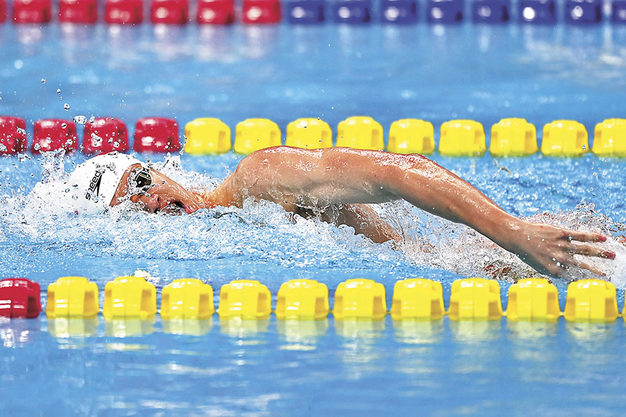 ◆潘展樂在比賽中。  新華社