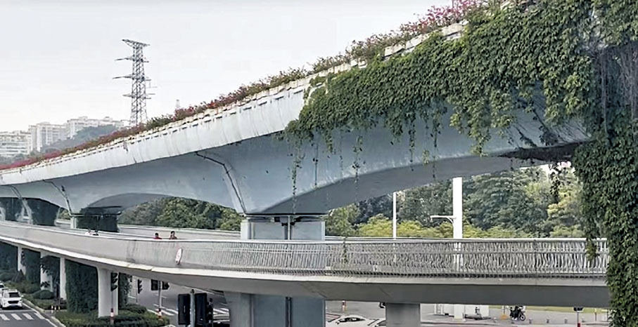 ◆空中單車徑及步道是借助捷運系統的高架結構,為市民提供健身環境和城市景點。圖為廈門步道。