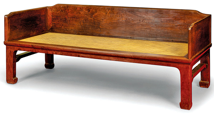 ◆明黃花梨無束腰馬蹄腿獨板圍子羅漢床