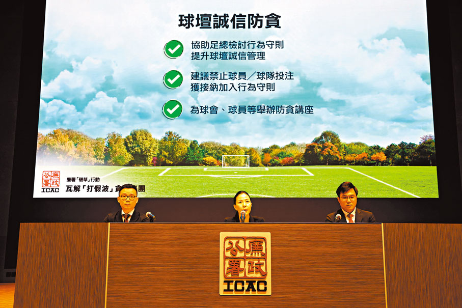 ◆廉政公署日前瓦解染指本地甲組足球聯賽的「打假波」貪污集團。資料圖片