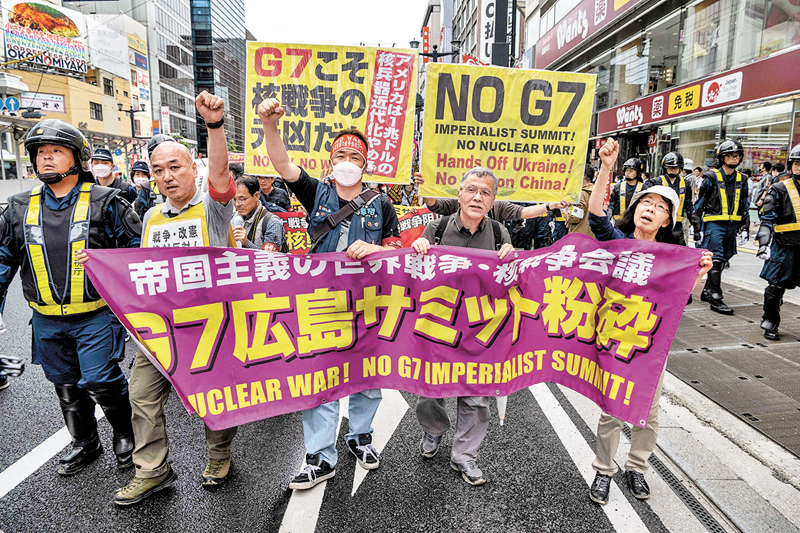 ◆ 日本民眾連日在廣島發起抗議G7的示威。法新社