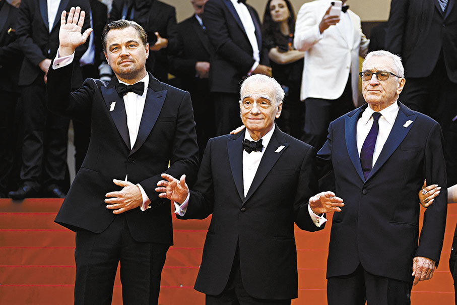 ◆里安納度狄卡比奧(左)、羅拔迪尼路(右)和馬田史高西斯共同踏上康城紅毯。  路透社