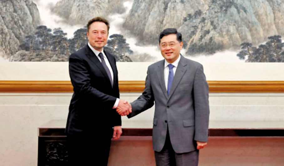 ◆30日，國務委員兼外長秦剛在北京會見特斯拉首席執行官馬斯克。網上圖片