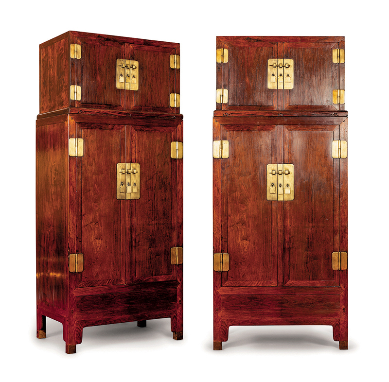 ◆清初黃花梨頂箱櫃（一對）