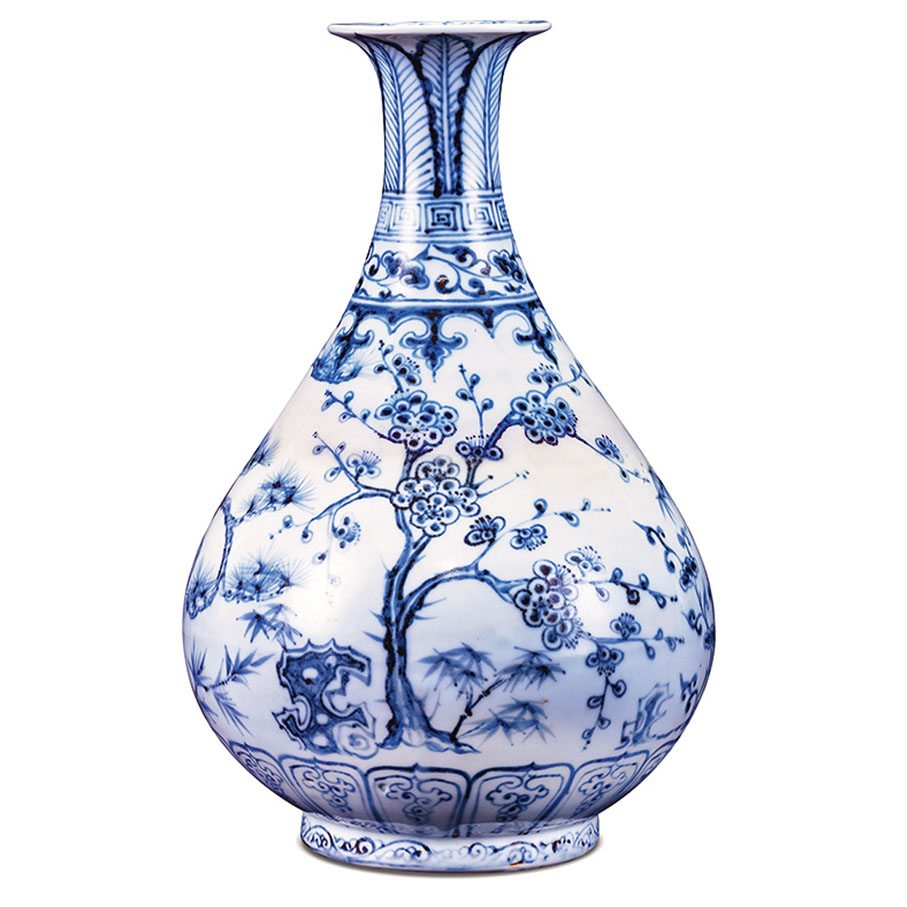 ◆明洪武青花松竹梅玉壺春瓶(梅)