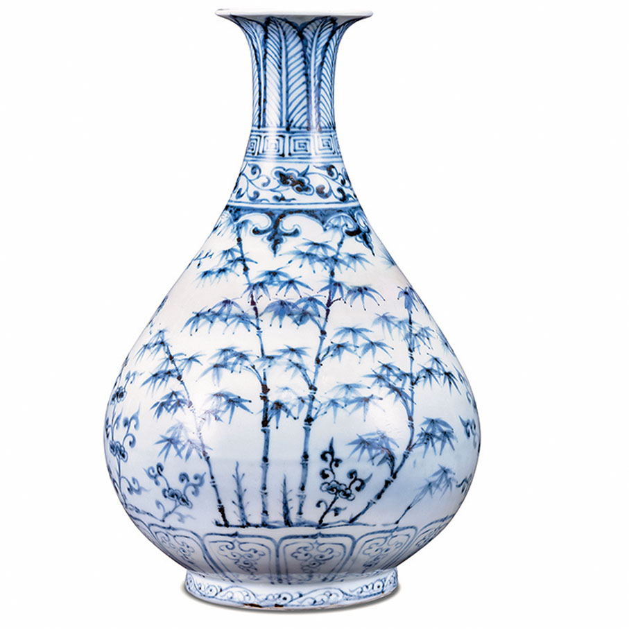 ◆明洪武青花松竹梅玉壺春瓶(竹)