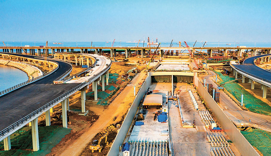 ◆深中通道東人工島主線隧道施工圖。香港文匯報中山傳真