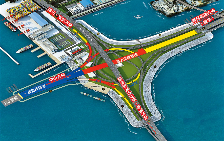 ◆深中通道東人工島平面圖。香港文匯報中山傳真