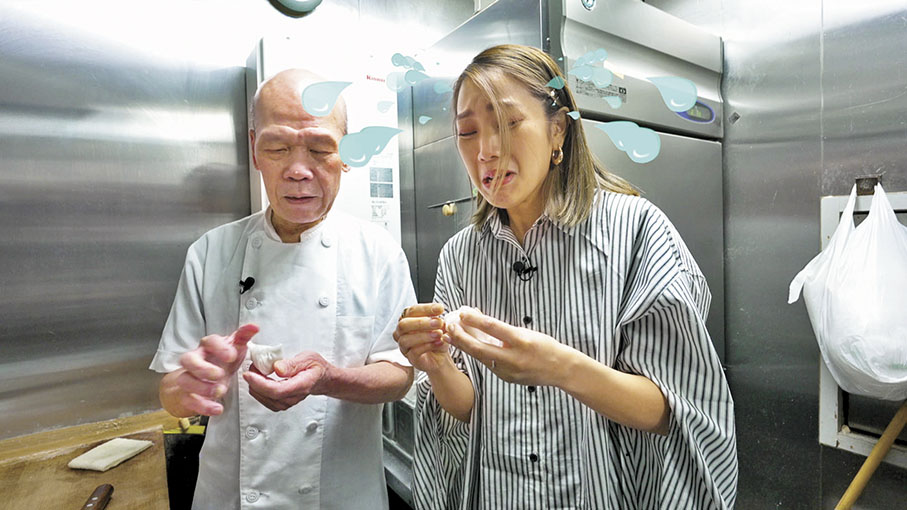 ◆ Lesley跟梁師傅學整點心，但好明顯係唔成功。