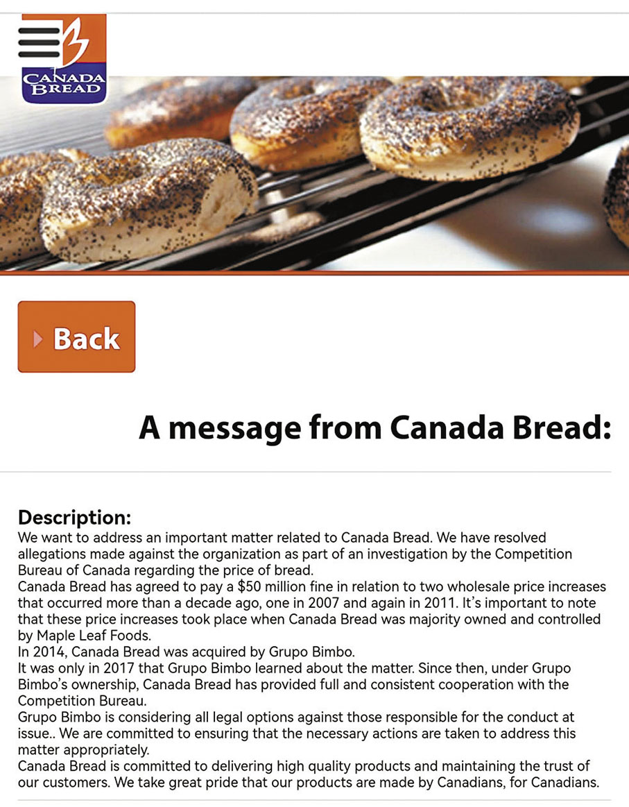 ◆ Canada Bread發表聲明，承諾日後作為民眾的可靠食物來源。 成小智  攝