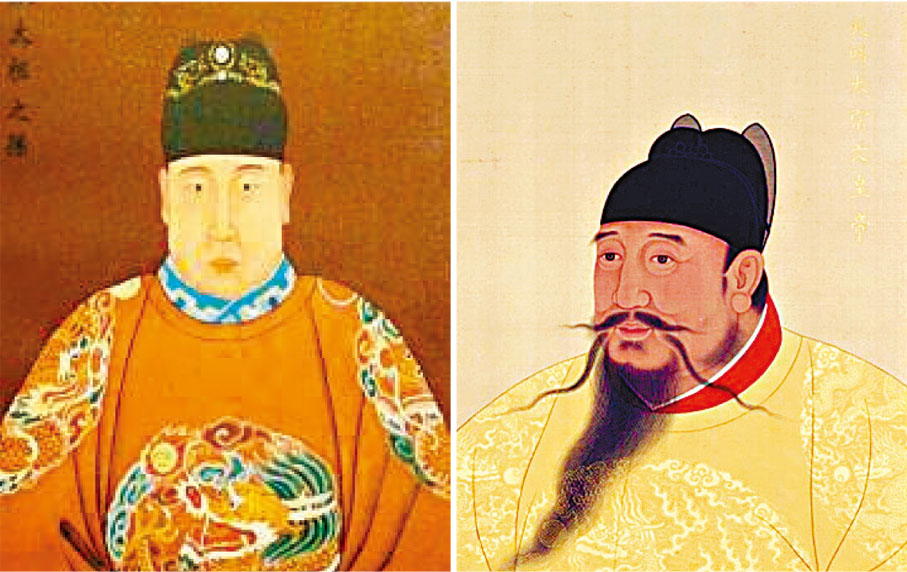 ◆朱棣﹙右﹚發動「靖難之變」，奪去侄子朱允炆﹙左﹚的帝位，朱允炆下落從此成謎。網上圖片