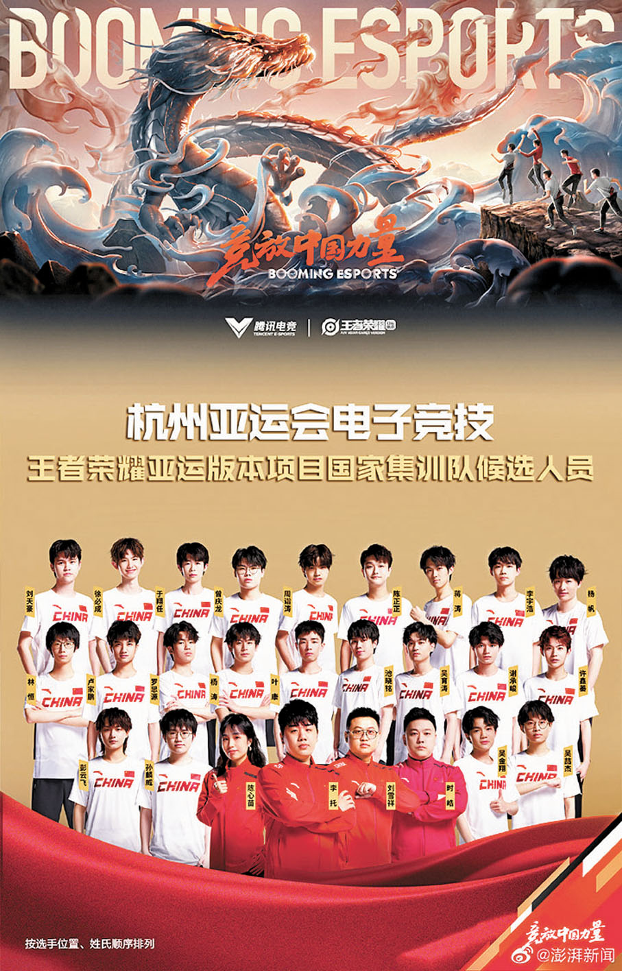 ◆王者榮耀（亞運版本）國家集訓隊候選選手。微博圖片