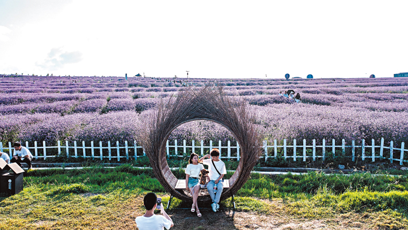 ◆遊客在石門村拍照留念。