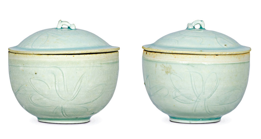 ◆宋影青刻花小蓋盅（一對）