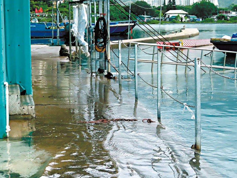 ◆ 颱風疊加天文大潮，東涌馬灣涌現水浸。 網上圖片