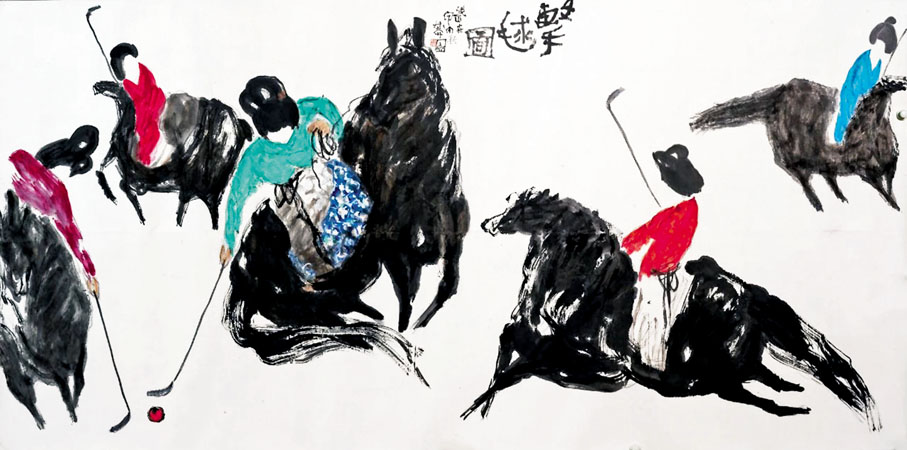 ◆《擊毬圖》140cm×280cm  紙本設色