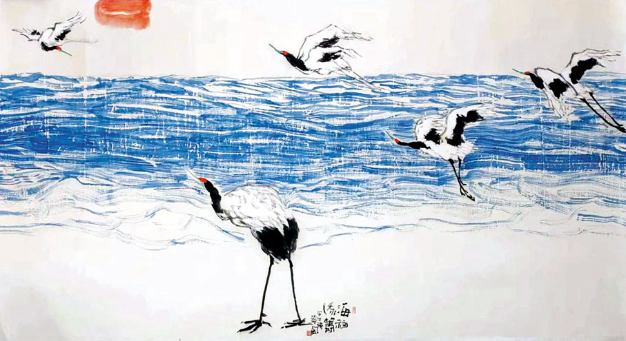 ◆《海福添籌》 280cm×152cm  紙本設色