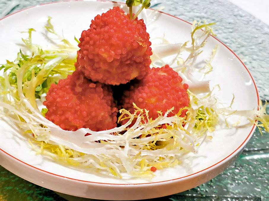 ◆脆炸墨蝦荔枝球