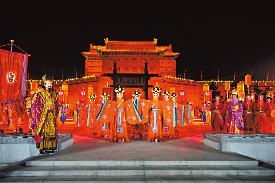 ◆西安城牆重現大唐迎賓禮。