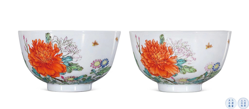 ■保利拍賣之雍正 粉彩牡丹蜜蜂紋茶圓。