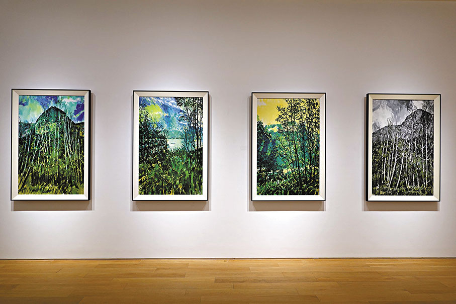 ◆從左至右：《谿山新旅圖之一·又見谿山》《富春山旅圖之二·三江芳草》《富春山旅圖之一·里瀧煙村》《谿山新旅圖之二·素履》