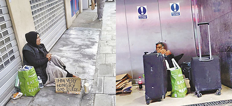 ◆牛津街上到處都是乞丐（左圖）和露宿者（右圖）。  周天梧  攝