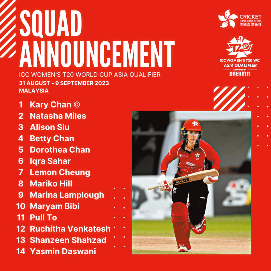 ◆中國香港女子隊名單公布。 香港板球圖片