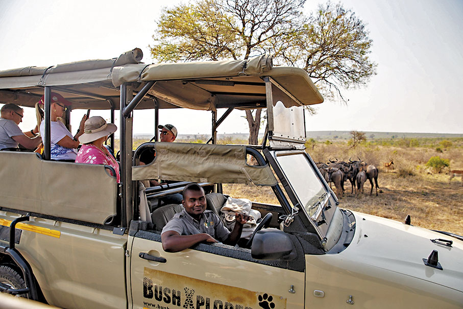 ◆在南非克留格爾國家公園，遊客乘坐越野車觀看動物。