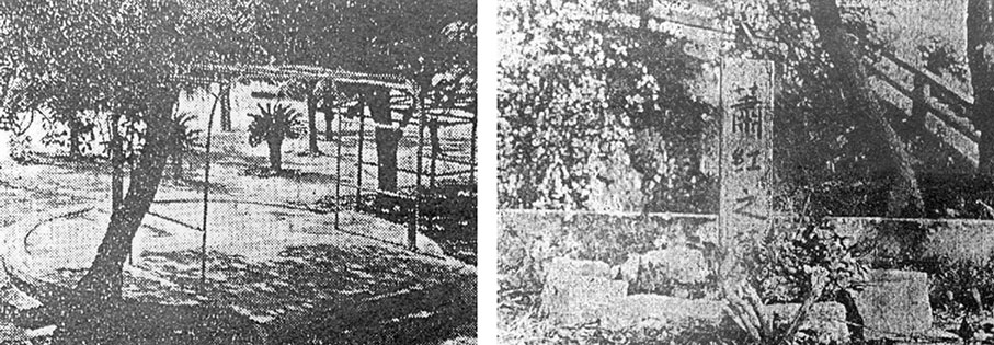 ◆淺水灣蕭紅之墓原貌。蕭紅墓後來遭到破壞，上面搭起泳棚架。 (左圖) 網上圖片