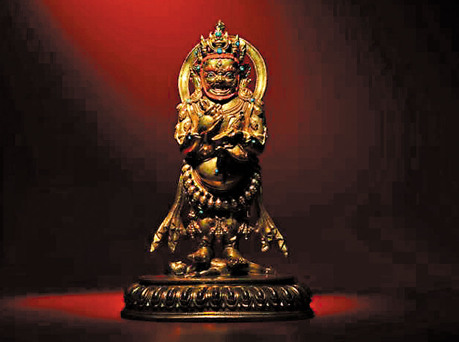 ◆藏中十五世紀銅鎏金寶帳大黑天像