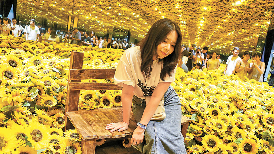 ◆參觀者在向日葵鏡廳拍照留念。