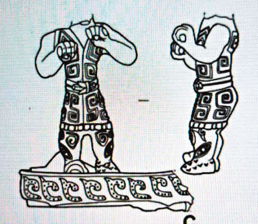 ◆圖二：陶器上被稱為「日、火、山」的刻文。