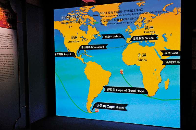 ◆可互動的外銷航線展示屏。