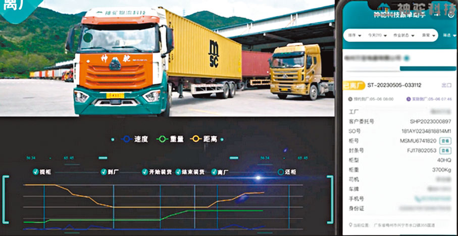 ◆除安徽鏈昇科技外，王瑾璠亦與團隊在深圳創立神駝科技公司。圖為王瑾璠團隊開發的集裝箱運輸自動化系統工作界面。香港文匯報安徽傳真