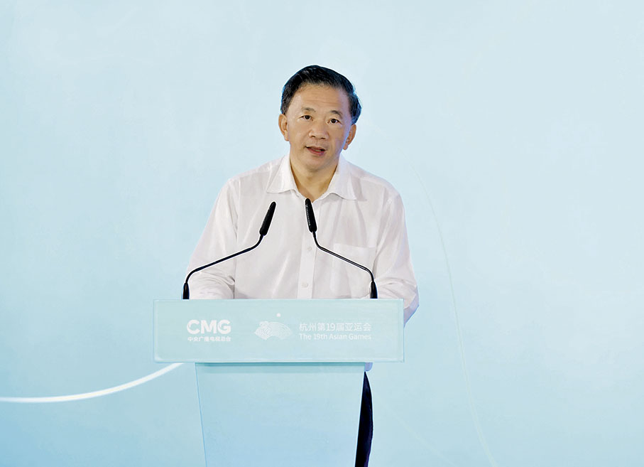 ◆中宣部副部長、中央廣播電視總台台長慎海雄致辭。