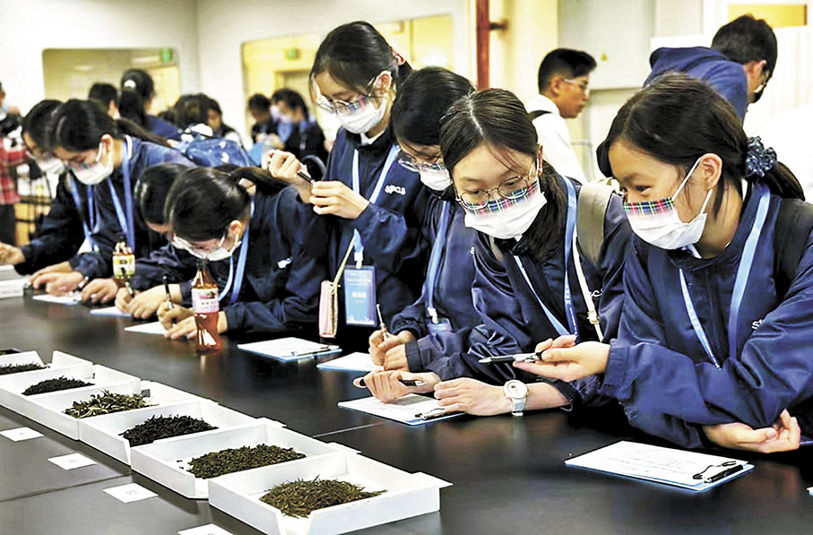 ◆學生到訪茶企，在實驗室裏認茶品茶。 香港文匯報廣州傳真