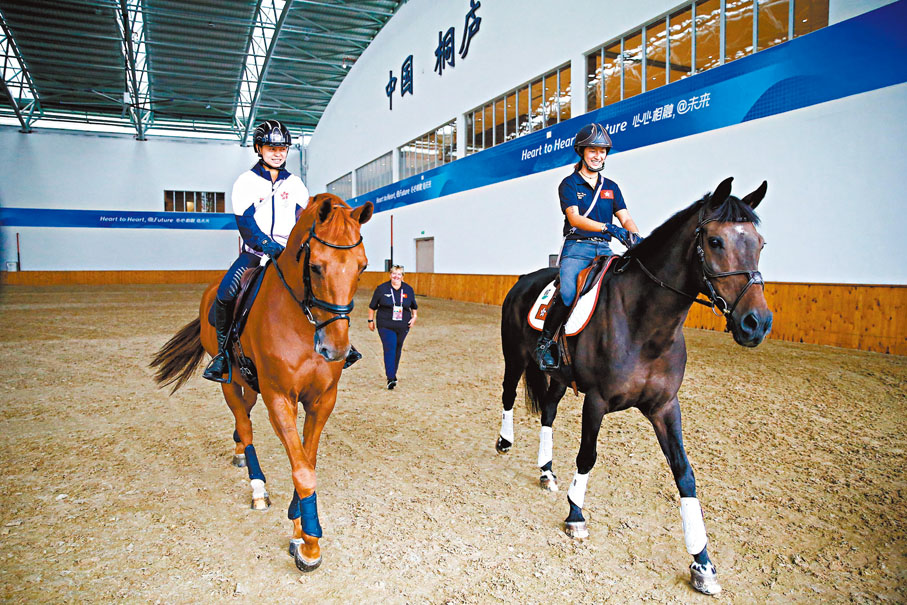 ◆馬術隊部分騎手及馬匹日前已抵達桐廬馬術中心，為9月26日展開的馬術賽事備戰。資料圖片