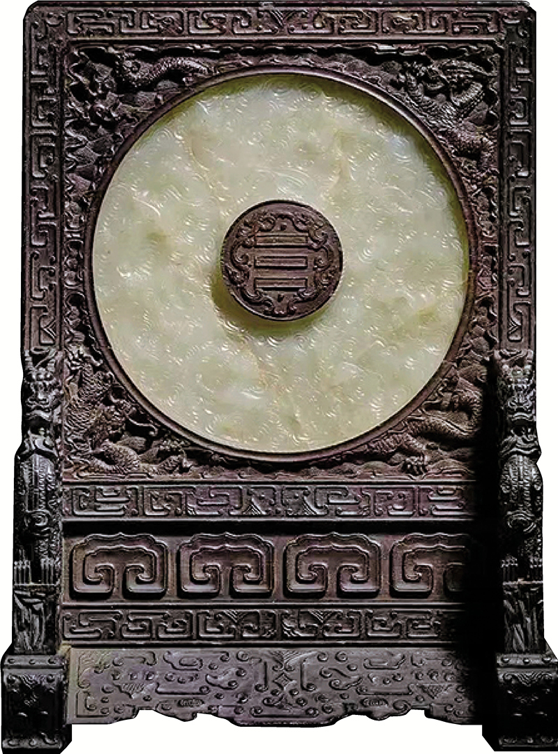 ■乾隆 御製紫檀嵌龍鳳紋玉璧插屏