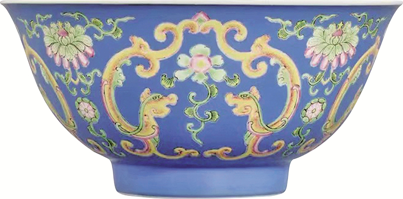 ■乾隆 藍地琺瑯彩盌