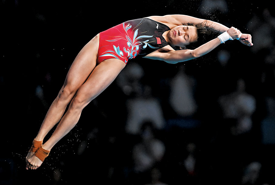 ◆全紅嬋在比賽中。 新華社