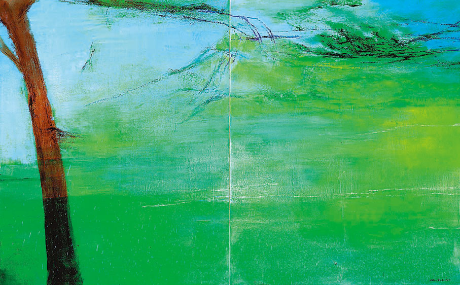 ◆《向塞尚致敬 雙聯畫》，布面油畫，私人收藏，2005，162x260cm