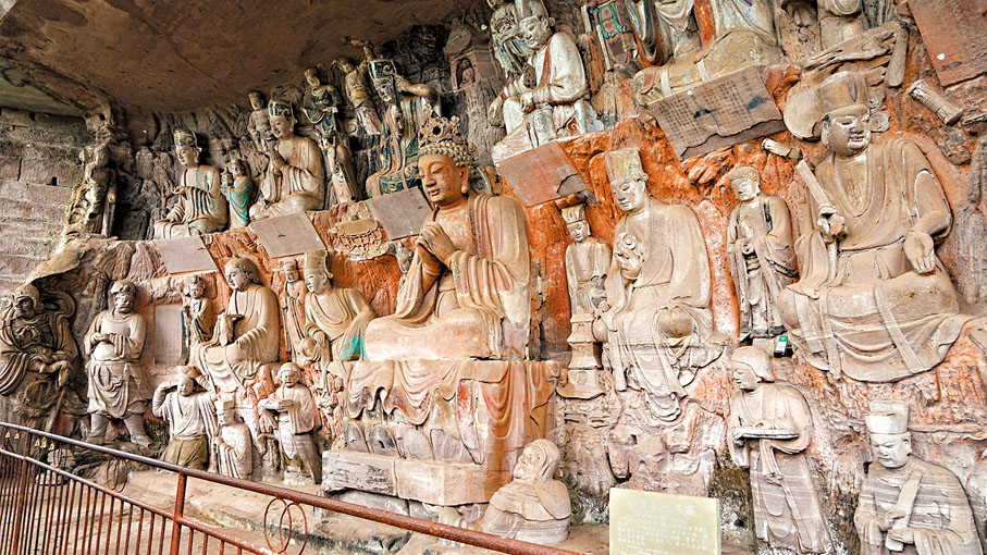 ◆位於安岳縣毗盧洞的柳本尊「十煉」修行圖石窟。