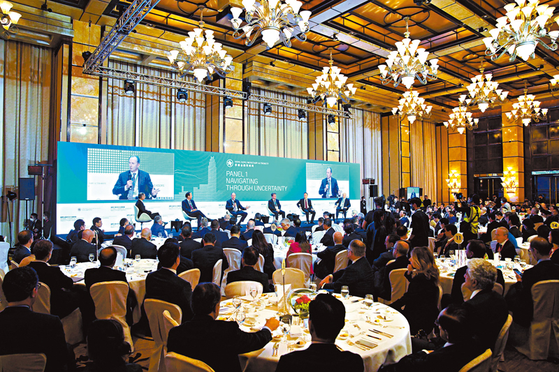 ◆香港盛事連連，金管局下月初將再度舉辦國際金融領袖投資峰會。圖為去年在港舉行的國際金融領袖投資峰會盛況。 資料圖片