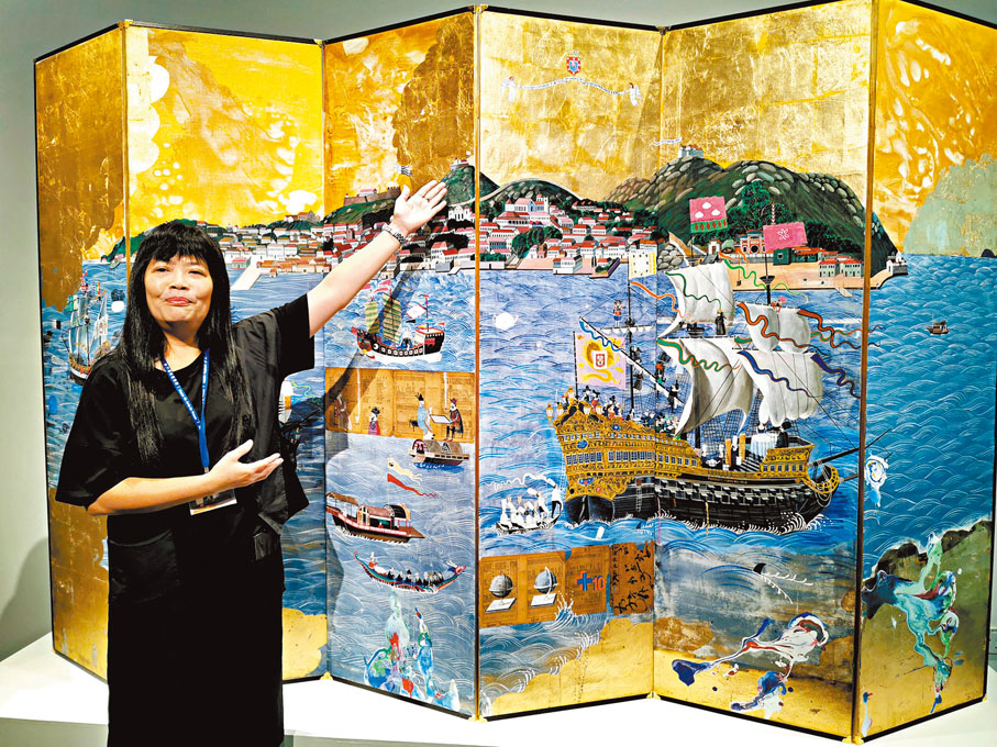 ◆導覽員介紹君士坦丁《南灣 I》屏風。 